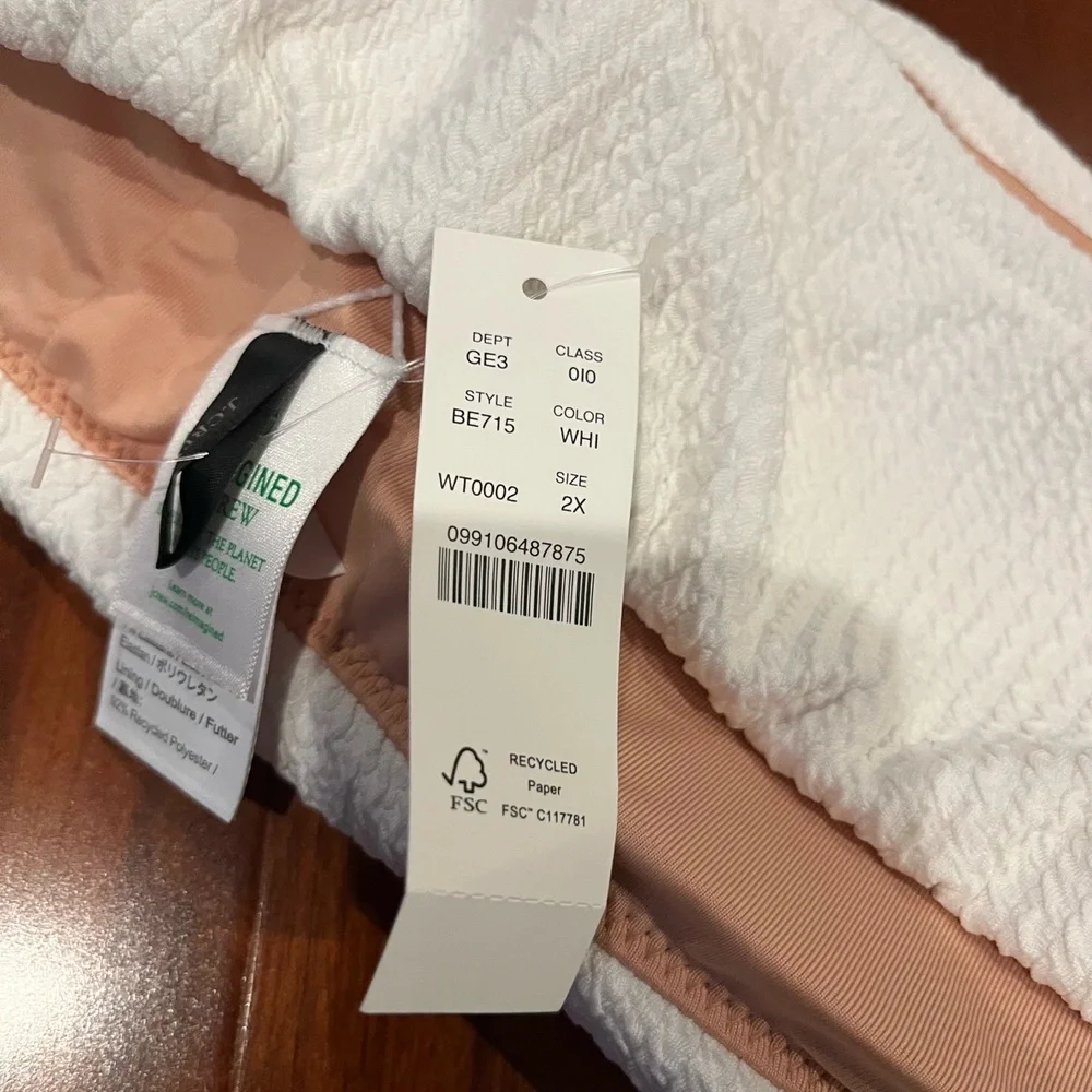 J.Crew Bikini Set White Textured High Waist One Shoulder BE715 Plus‎ New Size 2X